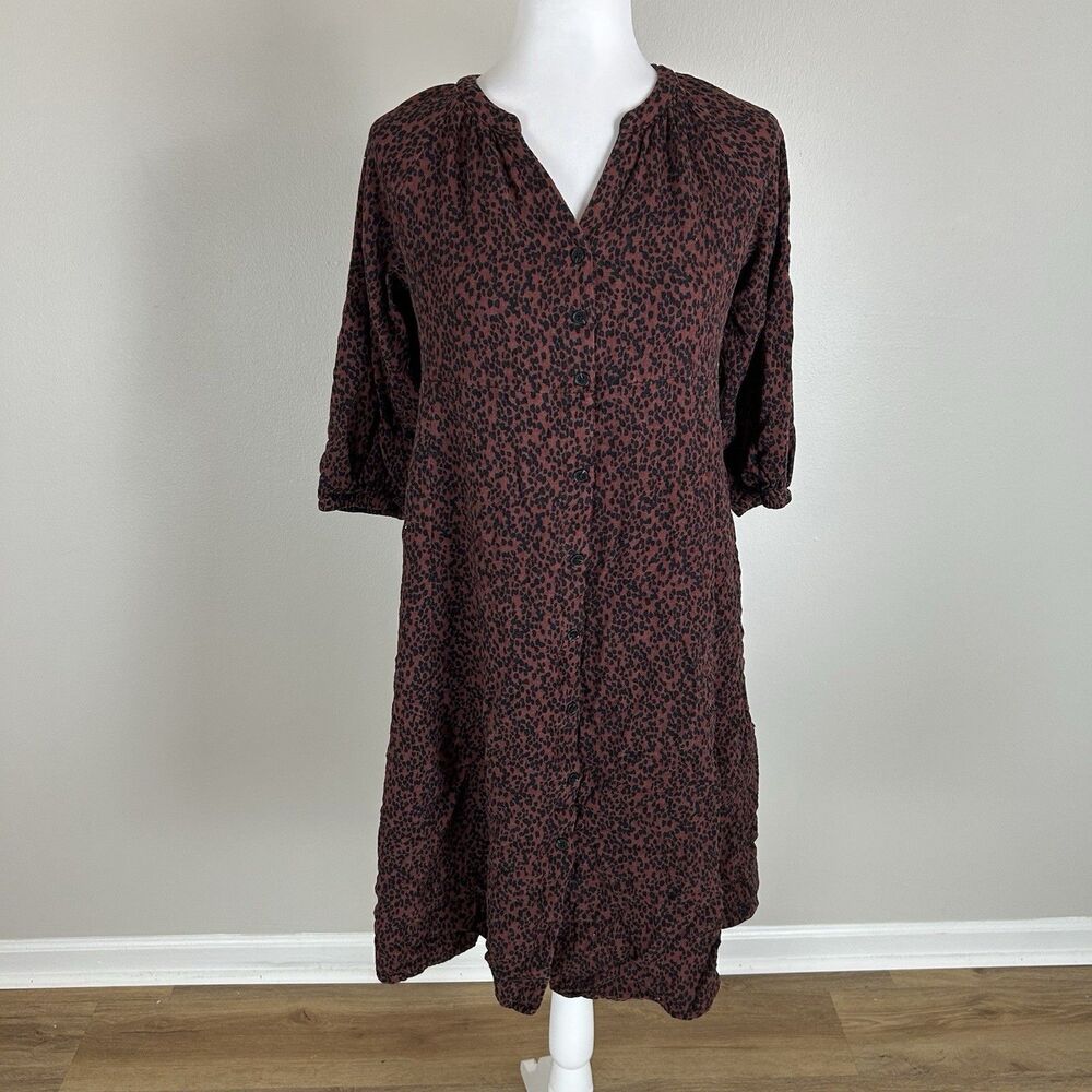 The Nines by Hatch Midi Maternity Dress Size S Shirt Button Front Shift Spotted